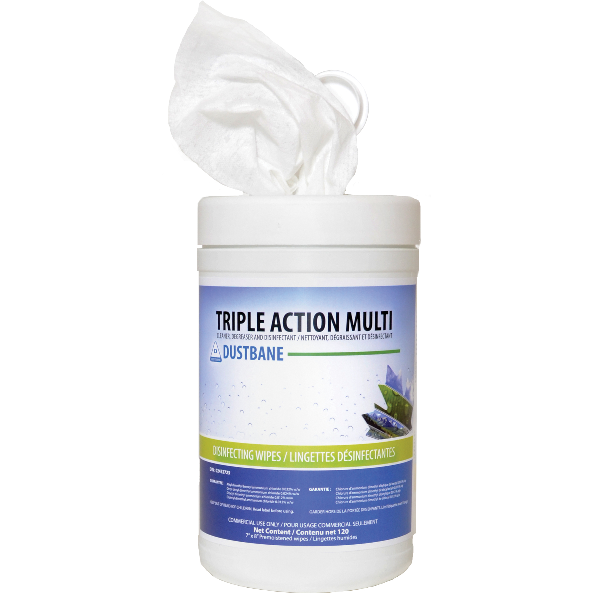 Lingettes désinfectantes Triple Action Multi, 7" x 8", 120 lingettes