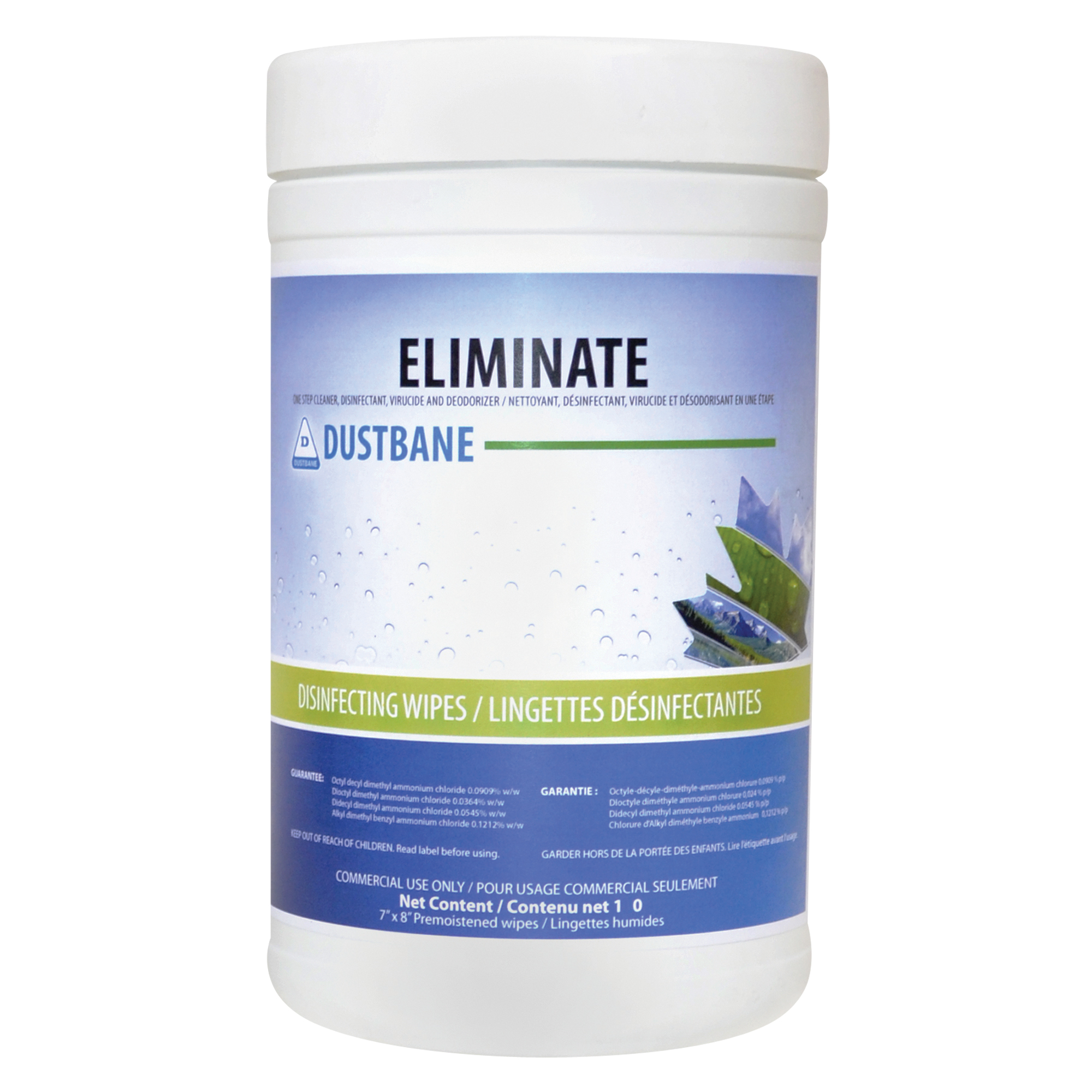 Lingettes Eliminate virucide, 7" x 8", 180 lingettes