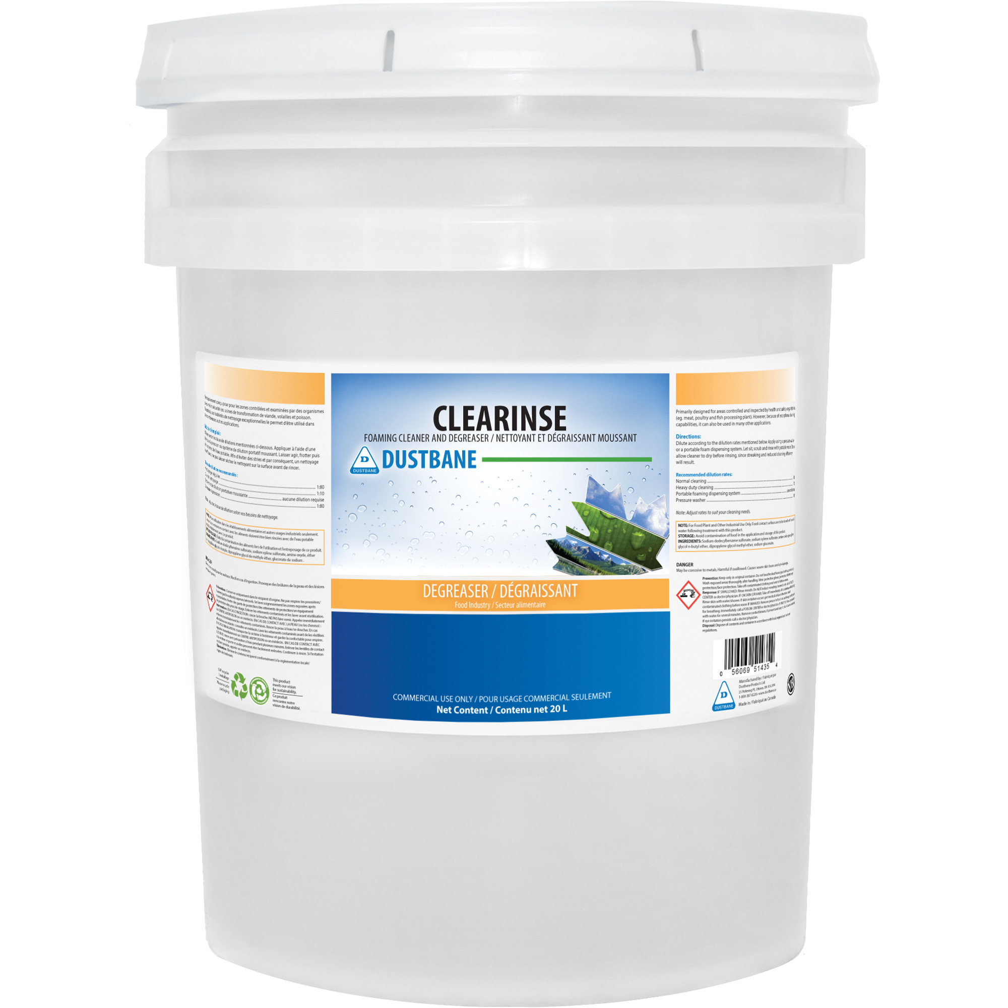 Nettoyant et dégraissant mousseux Clearinse, 20 L, Seau