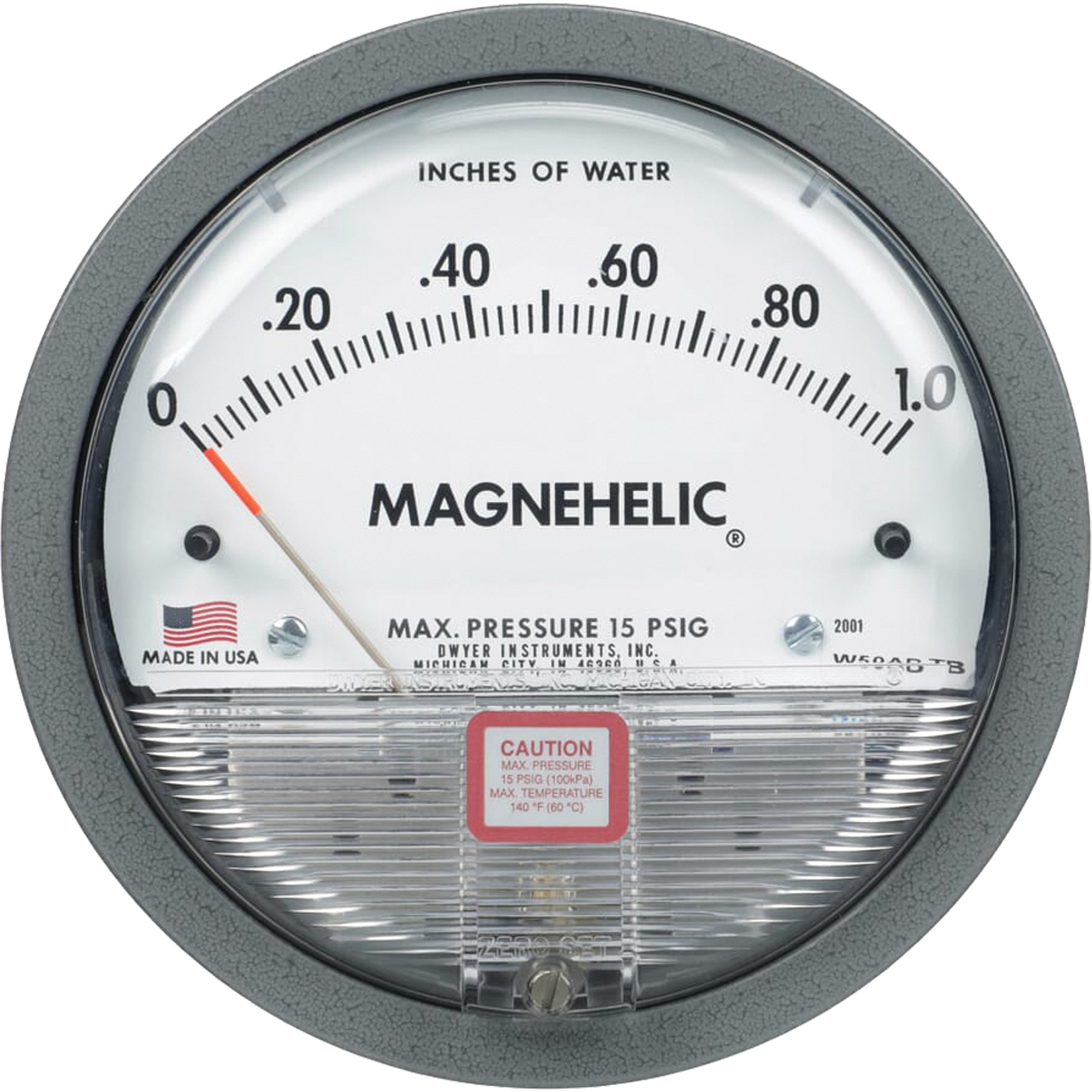Manomètre différentiel à échelles verticales de série 2000 MagnehelicMD, 4-3/4", 0 - 0,6 kPa, Fixation sur panneau, Analogique rempli de liquide