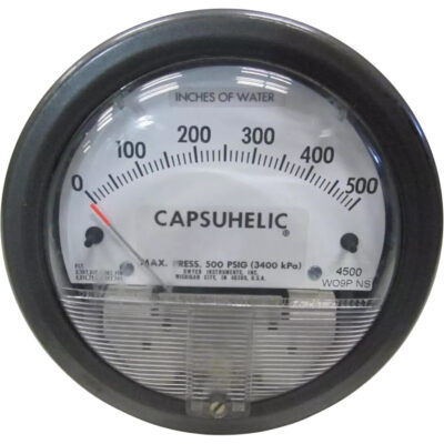 Manomètre différentiel avec étui de série 4000 CapsuhelicMD, 4", 0 - 500" w.c., Fixation sur panneau, Analogique