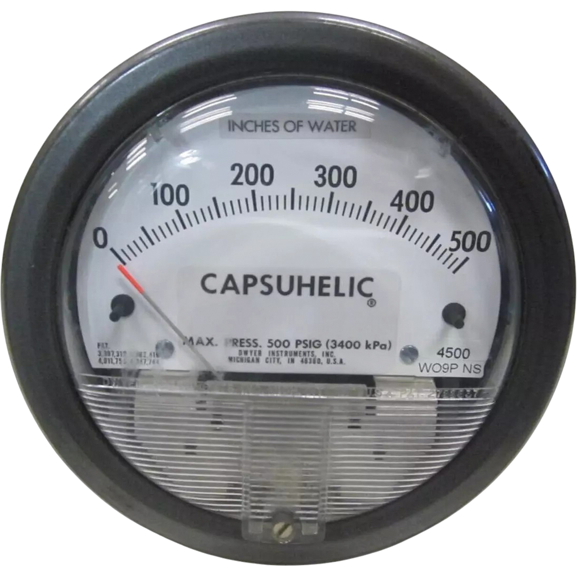 Manomètre différentiel avec étui de série 4000 CapsuhelicMD, 4", 0 - 500" w.c., Fixation sur panneau, Analogique