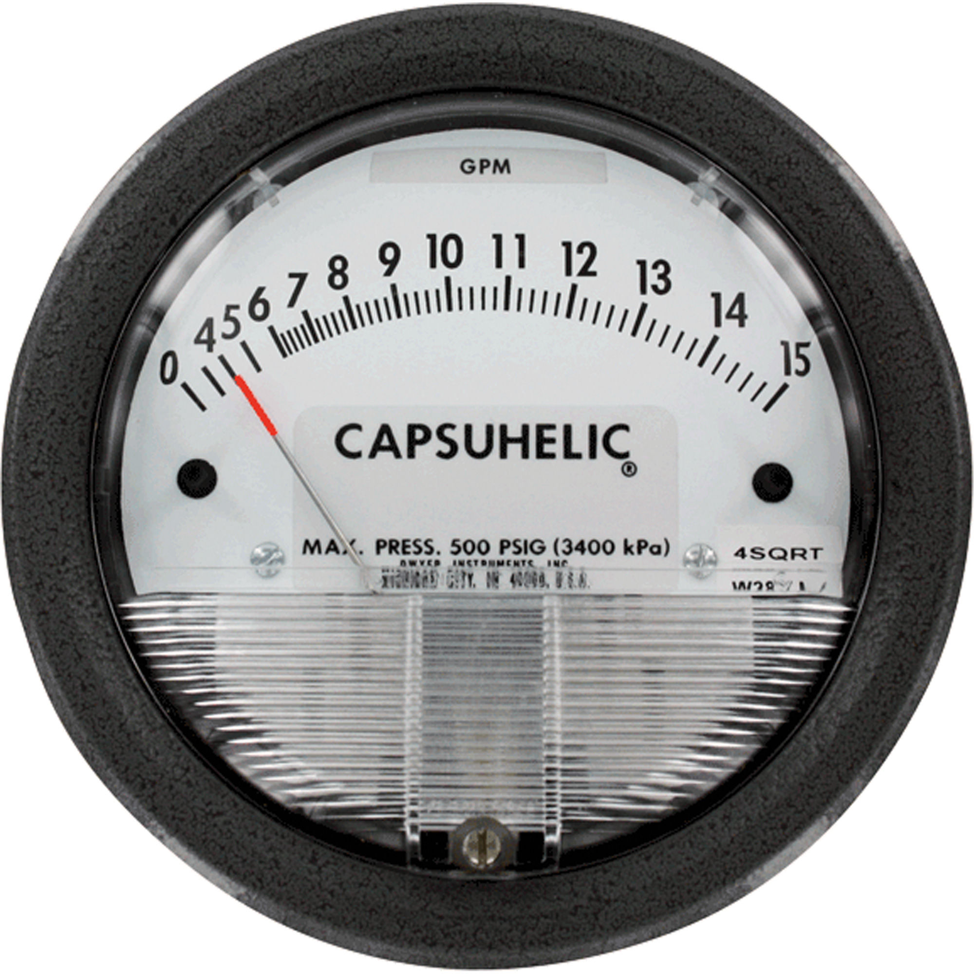Manomètre différentiel CapsuhelicMD, 4", 0 - 15 po en c.e., Fixation sur panneau, Analogique