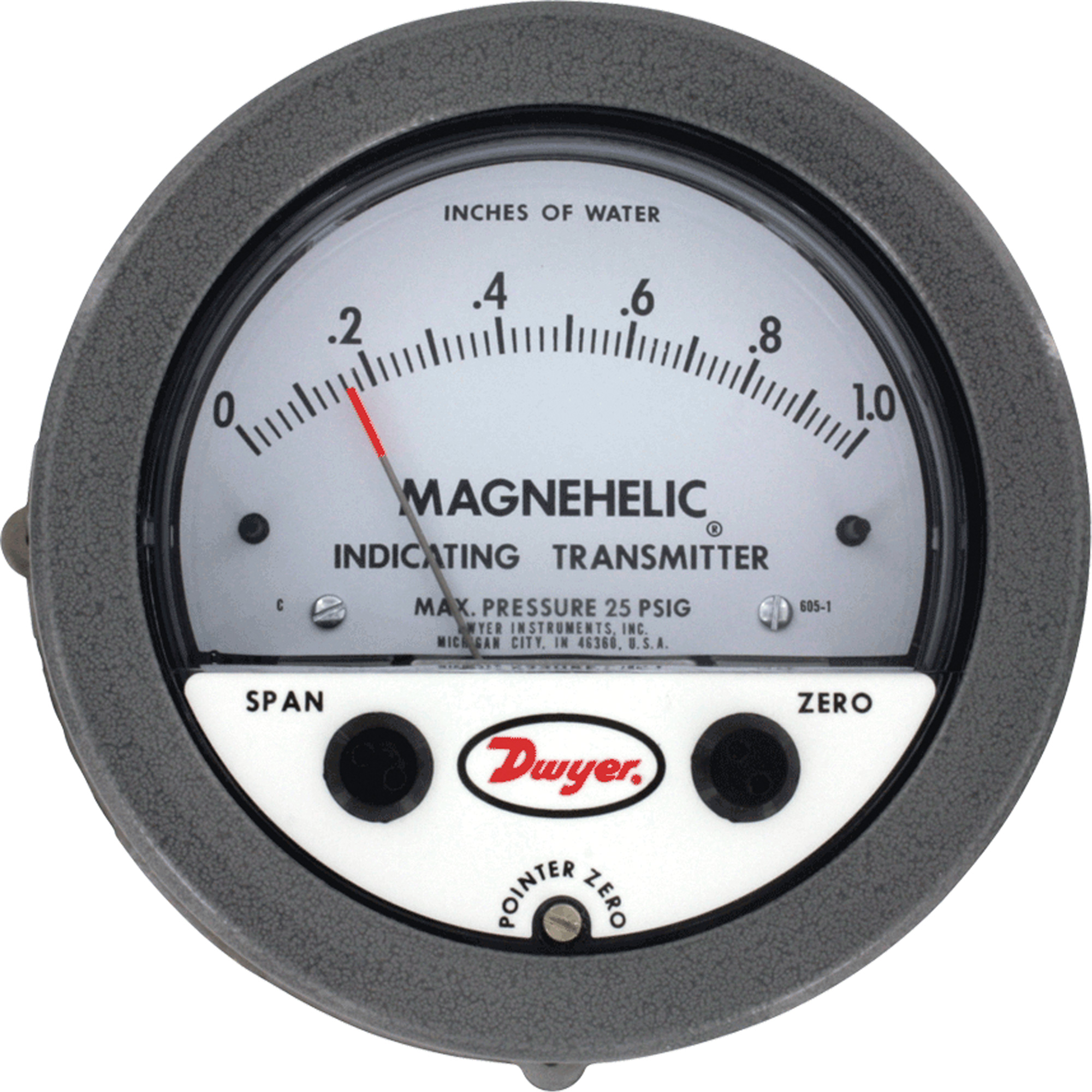 Manomètre différentiel et émetteur de signalisation de série 605 MagnehelicMD, 4", 0 - 0,25 kPa, Fixation sur panneau, Analogique