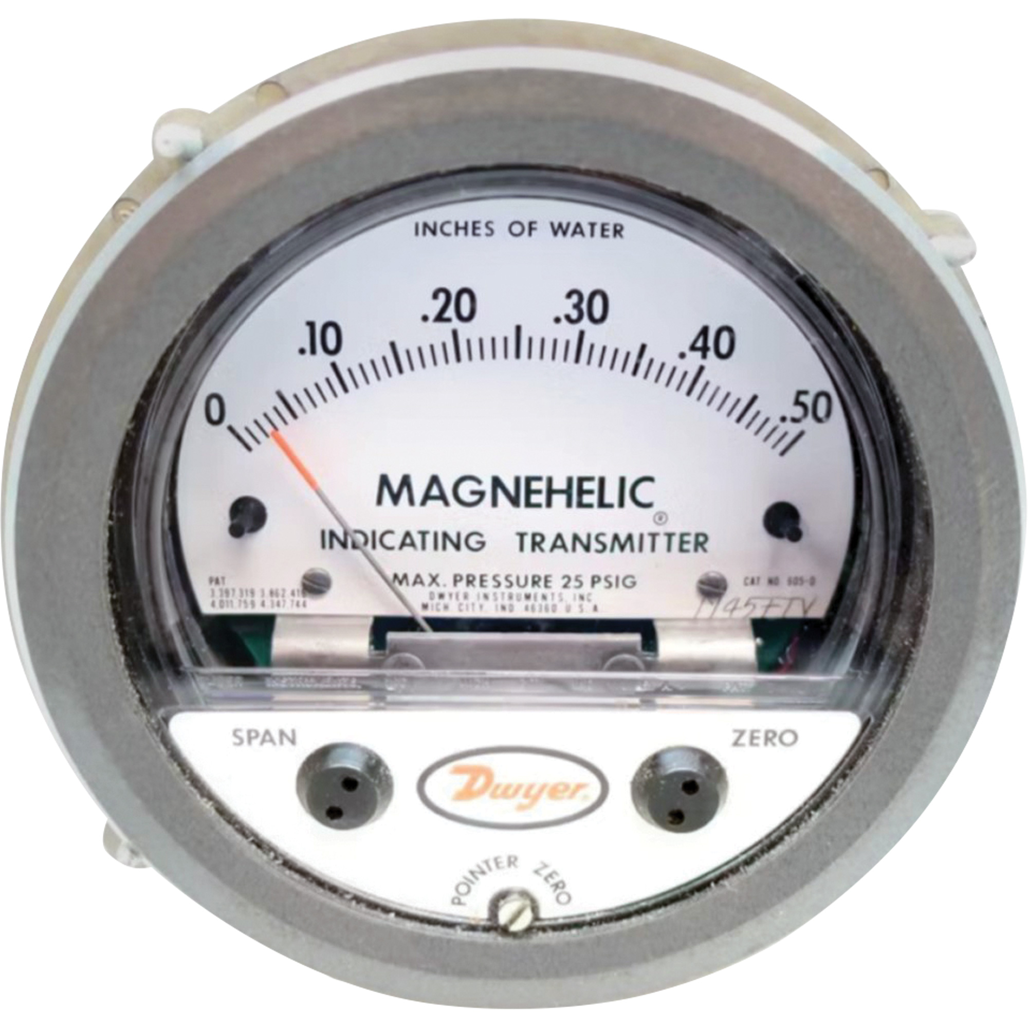 Manomètre différentiel et émetteur de signalisation de série 605 MagnehelicMD, 4", 0 - 0,5" w.c., Fixation sur panneau, Analogique