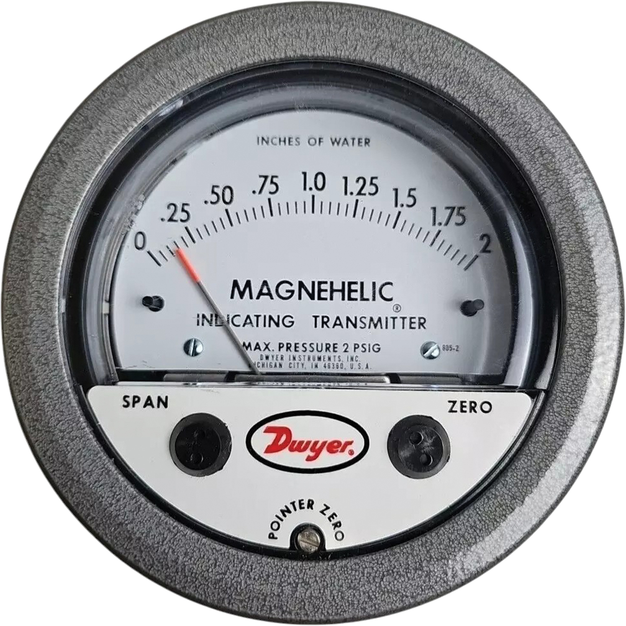 Manomètre différentiel et émetteur de signalisation de série 605 MagnehelicMD, 4", 0 - 2 po en c.e., Fixation sur panneau, Analogique