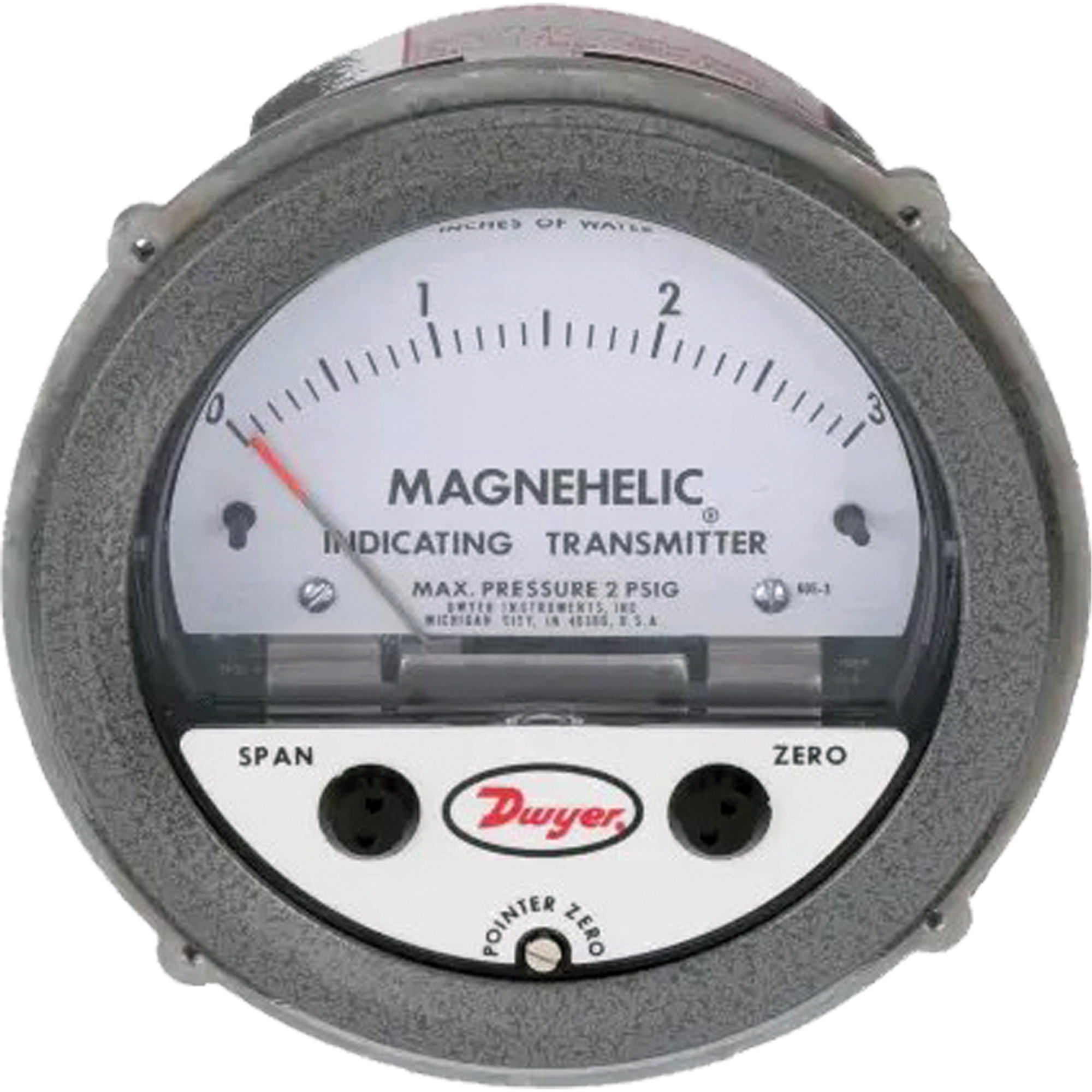Manomètre différentiel et émetteur de signalisation de série 605 MagnehelicMD, 4", 0 - 3 po en c.e., Fixation sur panneau, Analogique