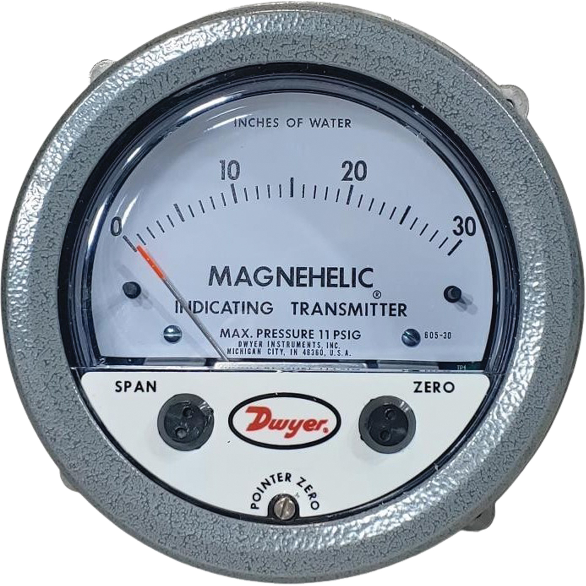 Manomètre différentiel et émetteur de signalisation de série 605 MagnehelicMD, 4", 0 - 30 po en c.e., Fixation sur panneau, Analogique