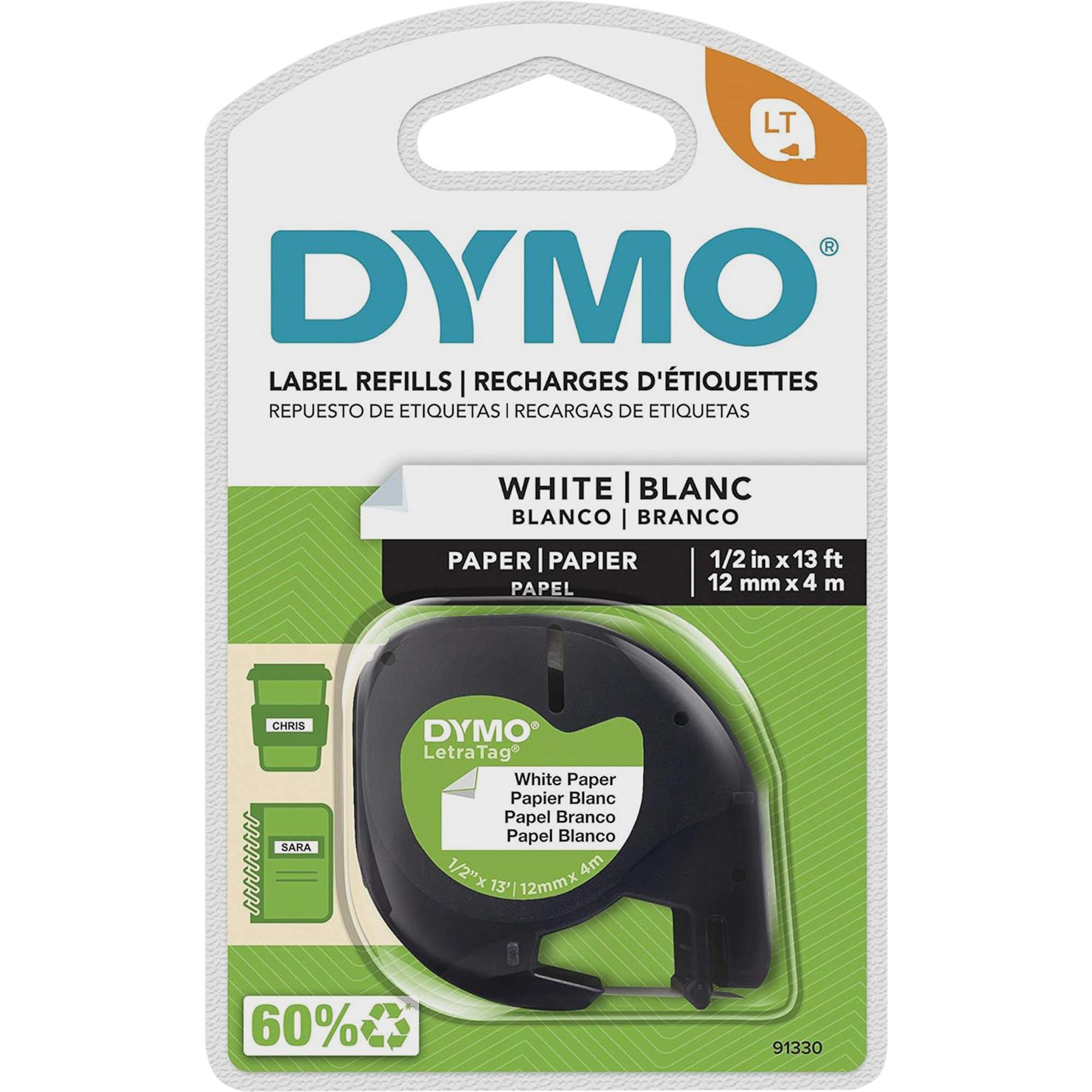 Étiquettes pour étiqueteuse LetraTag Plus LT-100H, 12 mm x 13', Noir sur blanc