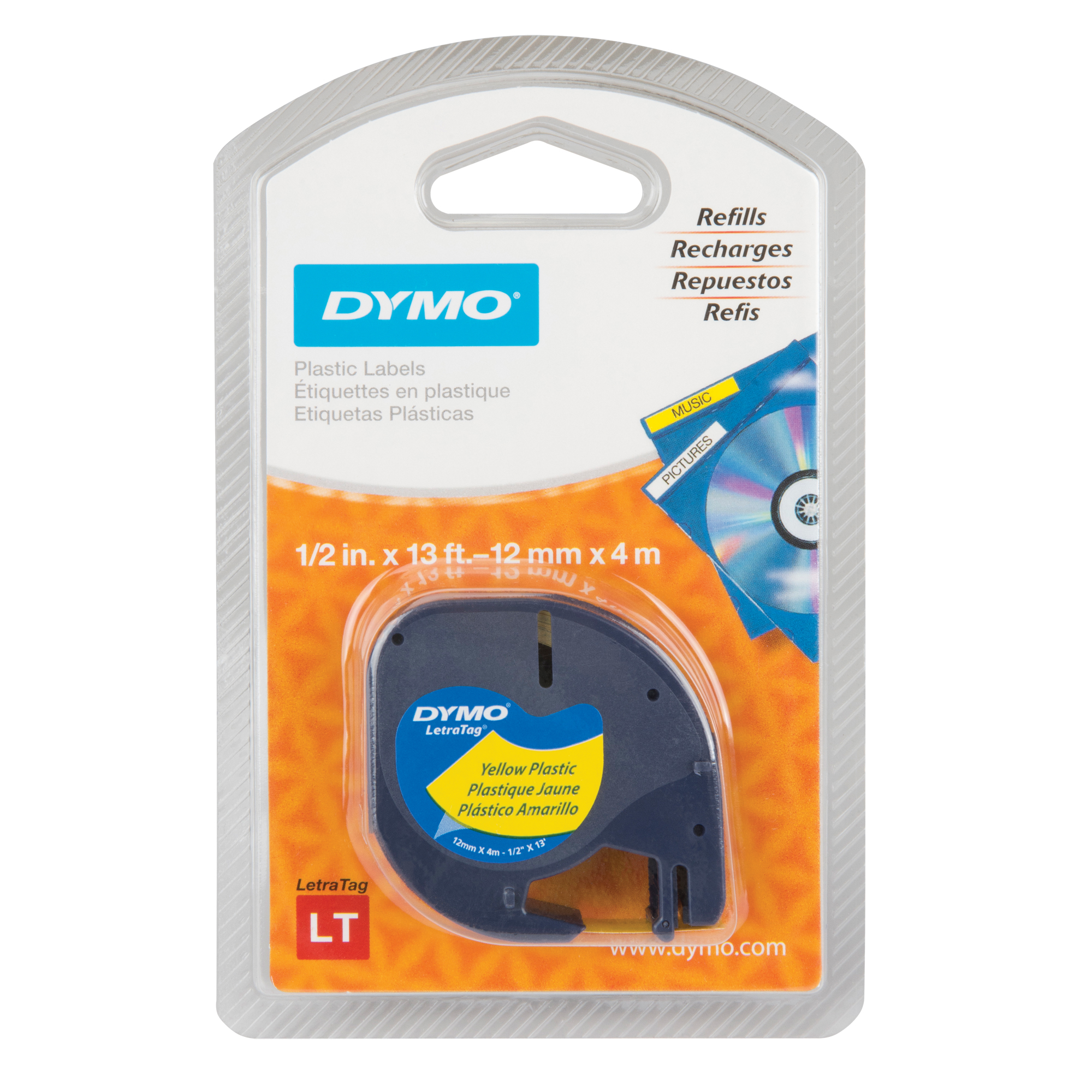 Étiquettes pour étiqueteuse LetraTag Plus LT-100H, 12 mm x 13', Noir sur jaune