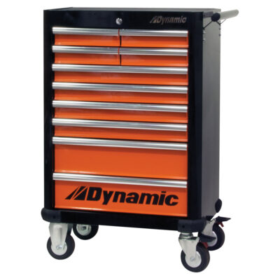 Armoire à outils mobile, 10 tiroirs, 28" la x 18" p x 43-1/4" h, Noir/Orange
