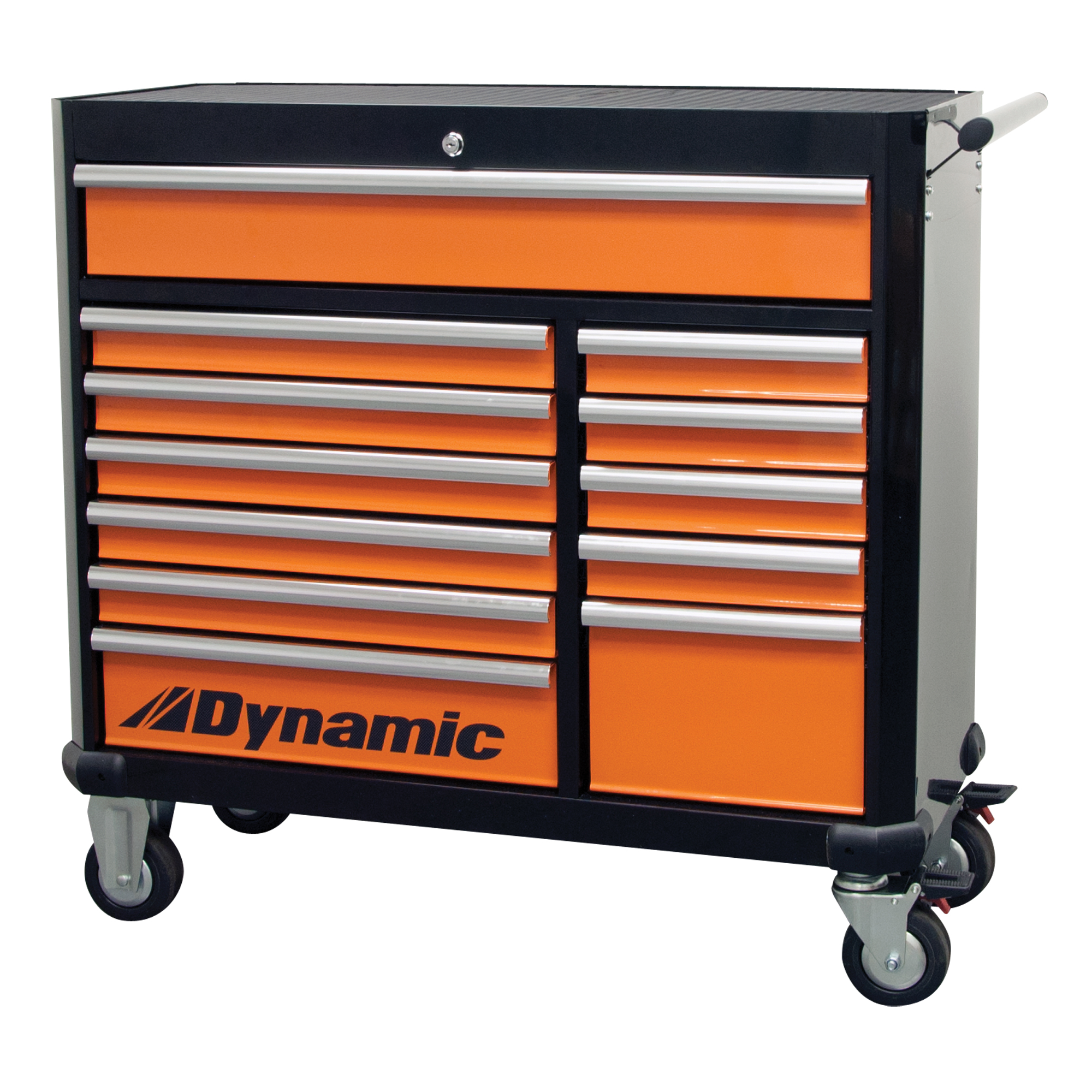 Armoire à outils mobile, 12 tiroirs, 42" la x 18" p x 41" h, Noir/Orange