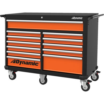 Armoire roulante, 12 tiroirs, 53" la x 24" p x 41" h, Noir/Orange