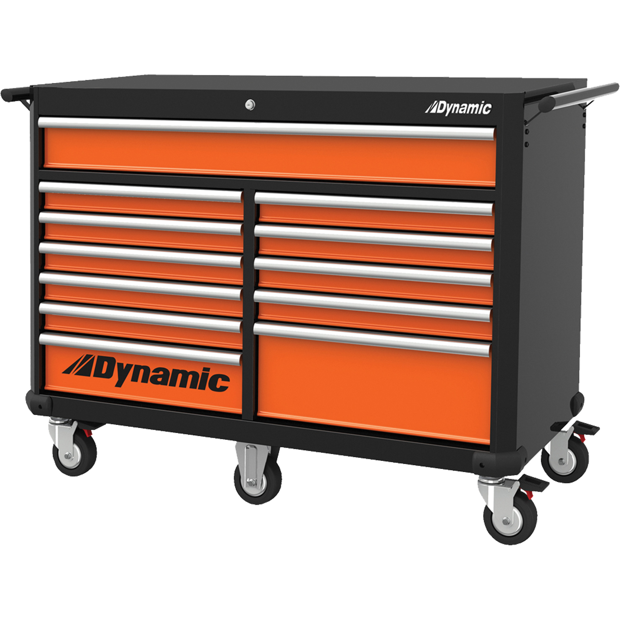 Armoire roulante, 12 tiroirs, 53" la x 24" p x 41" h, Noir/Orange
