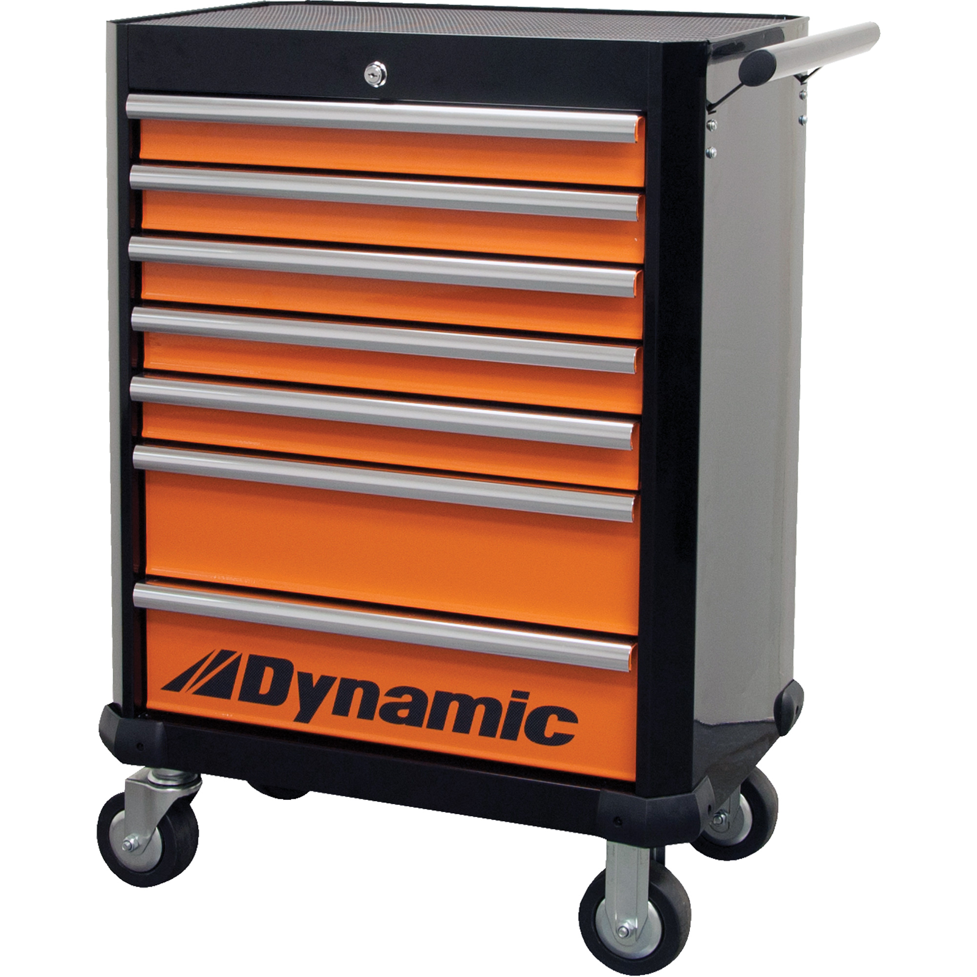 Armoire roulante, 7 tiroirs, 28" la x 18" p x 40" h, Noir/Orange