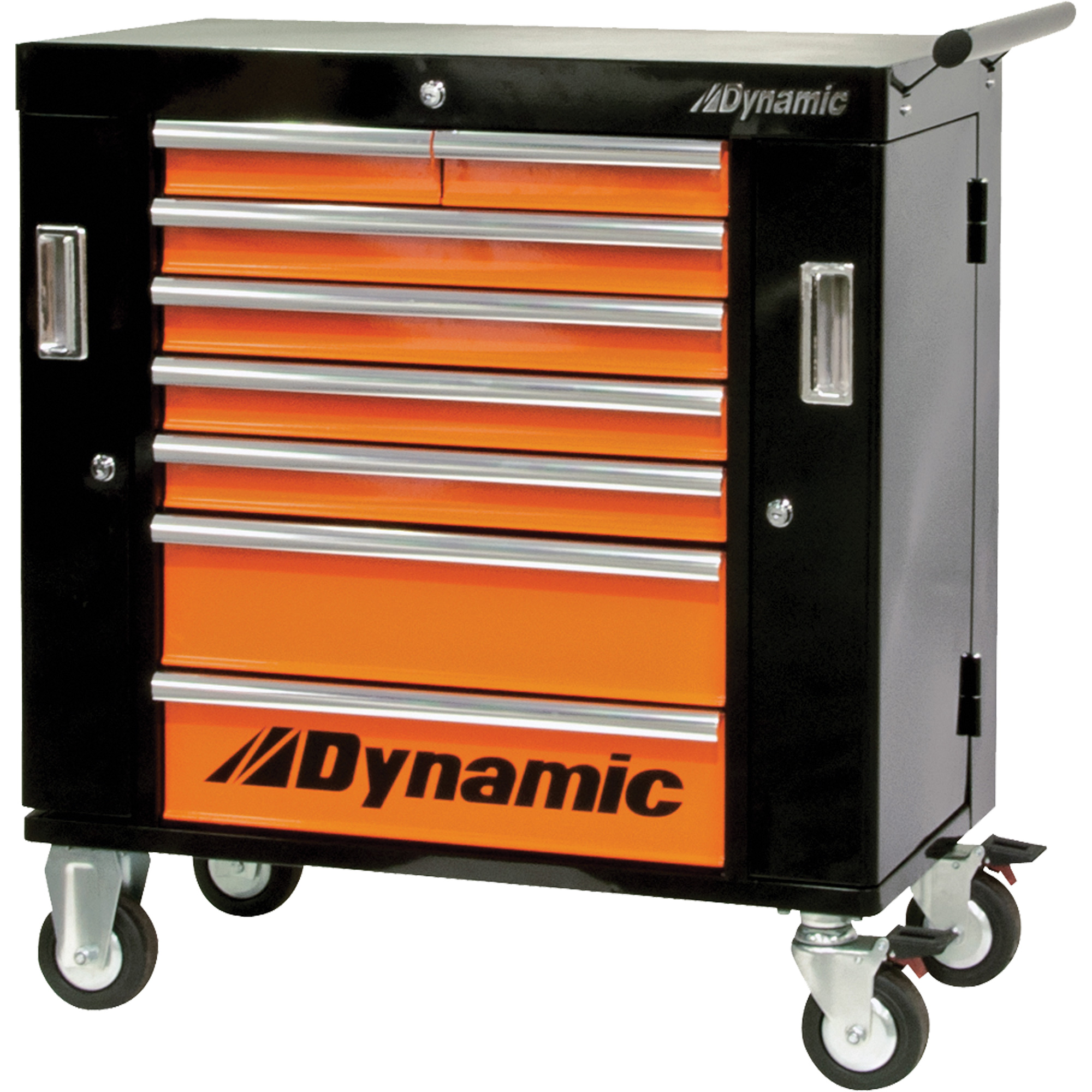 Armoire roulante, 8 tiroirs, 36" la x 18" p x 39-1/4" h, Noir/Orange