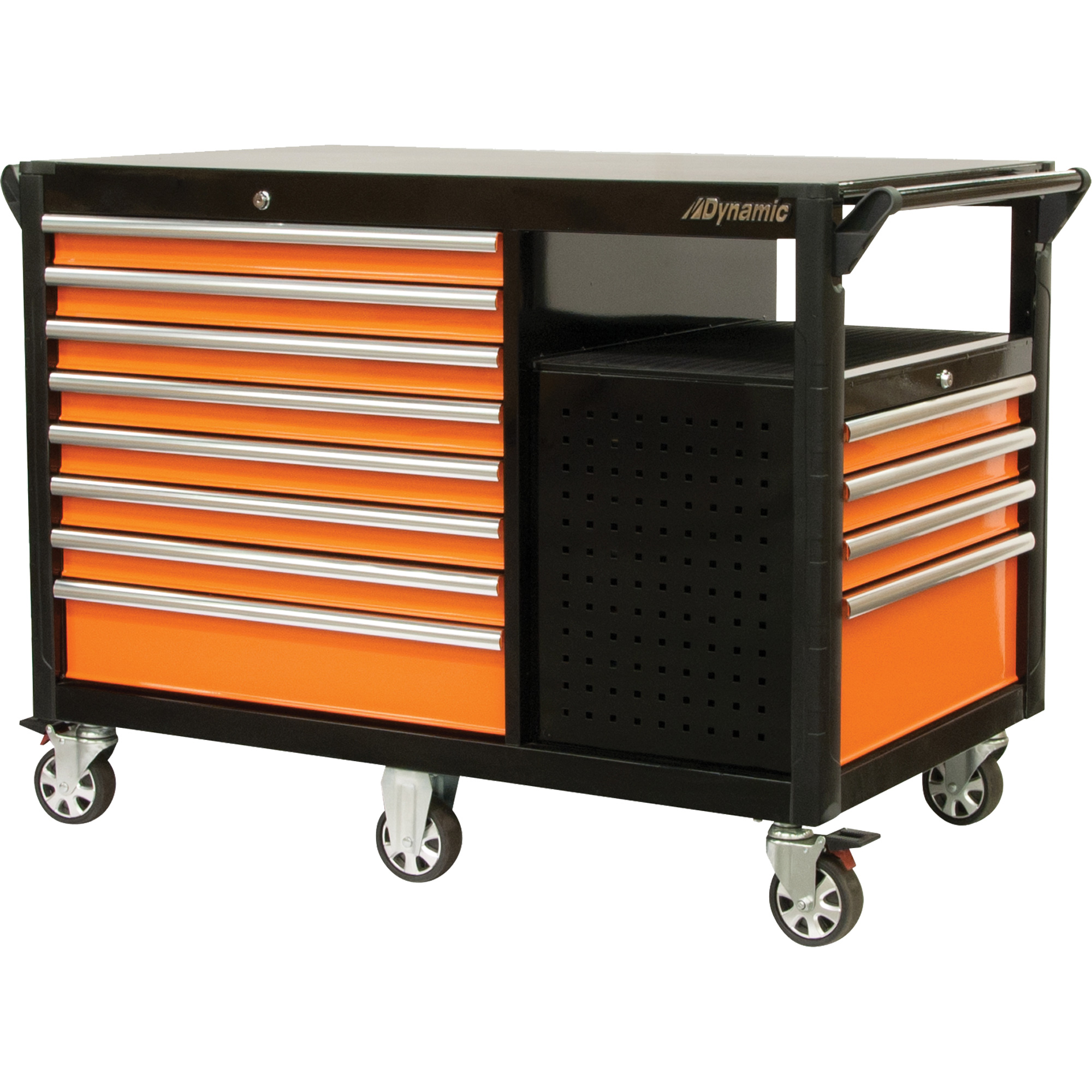 Chariot industriel, 12 tiroirs, 31-5/8" lo x 52-1/2" la x 40-1/4" h, Noir/Orange