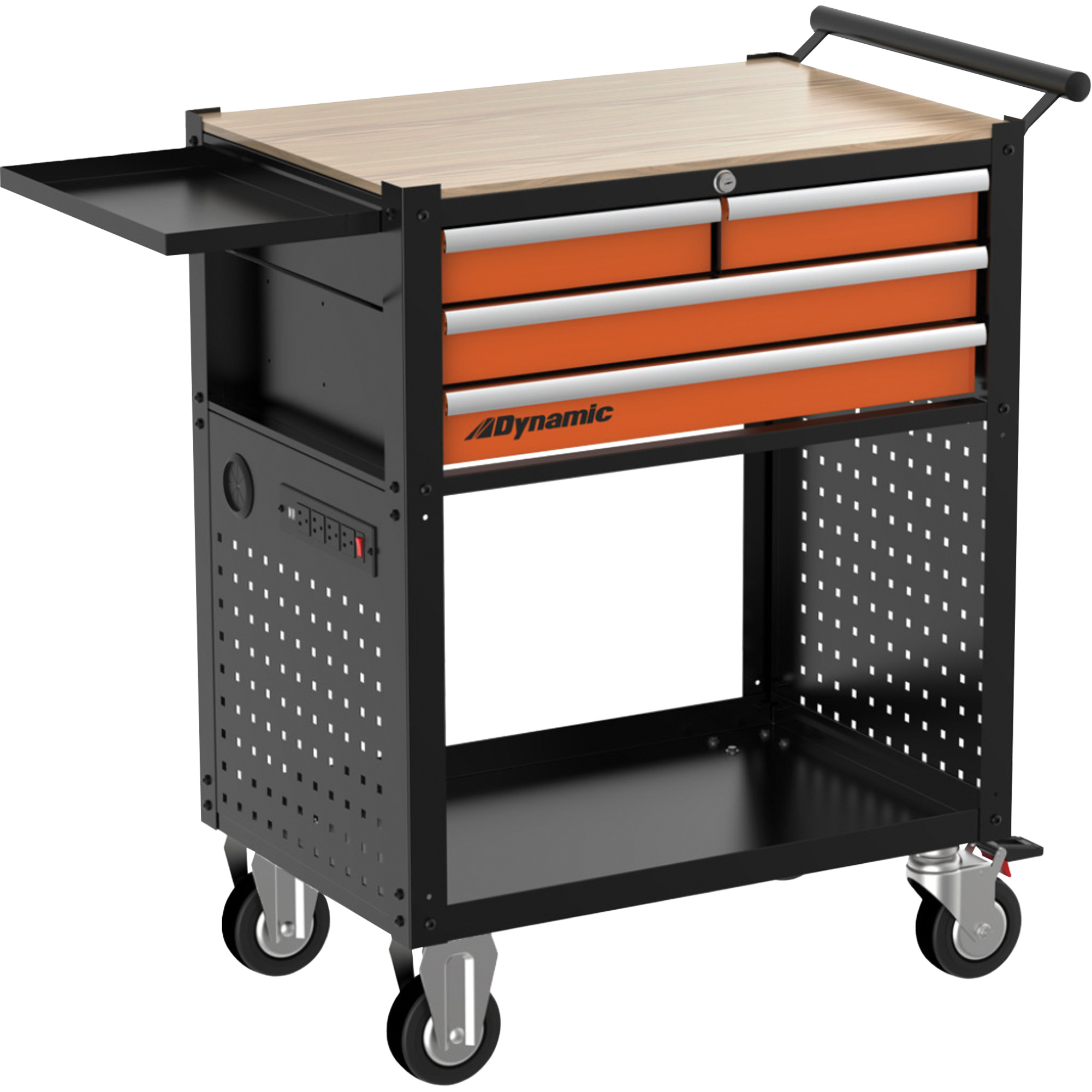 Chariot utilitaire, 4 tiroirs, Noir/Orange