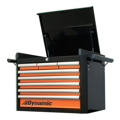 Coffre à outils supérieur, 28" la, 8 tiroirs, Noir/Orange