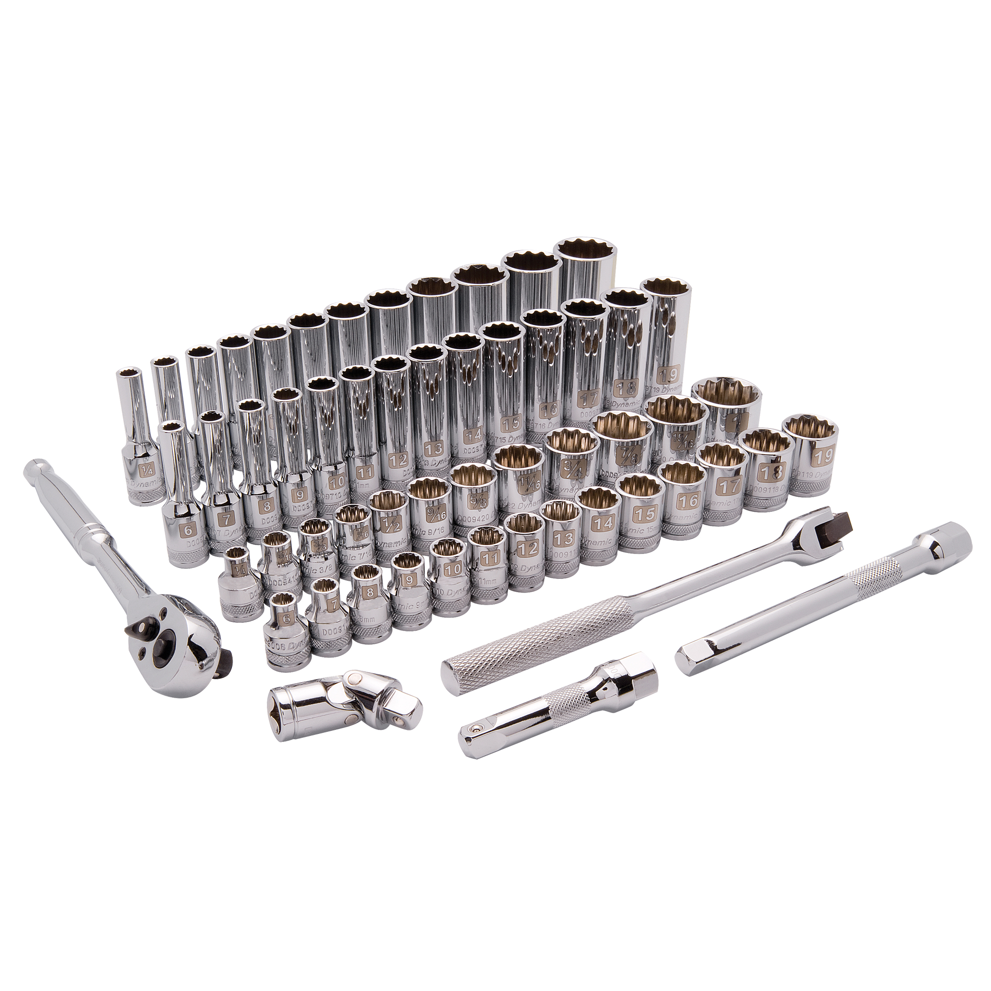 Jeu de douilles SAE/métriques, 57 Mcx, Prise de 3/8", Profond