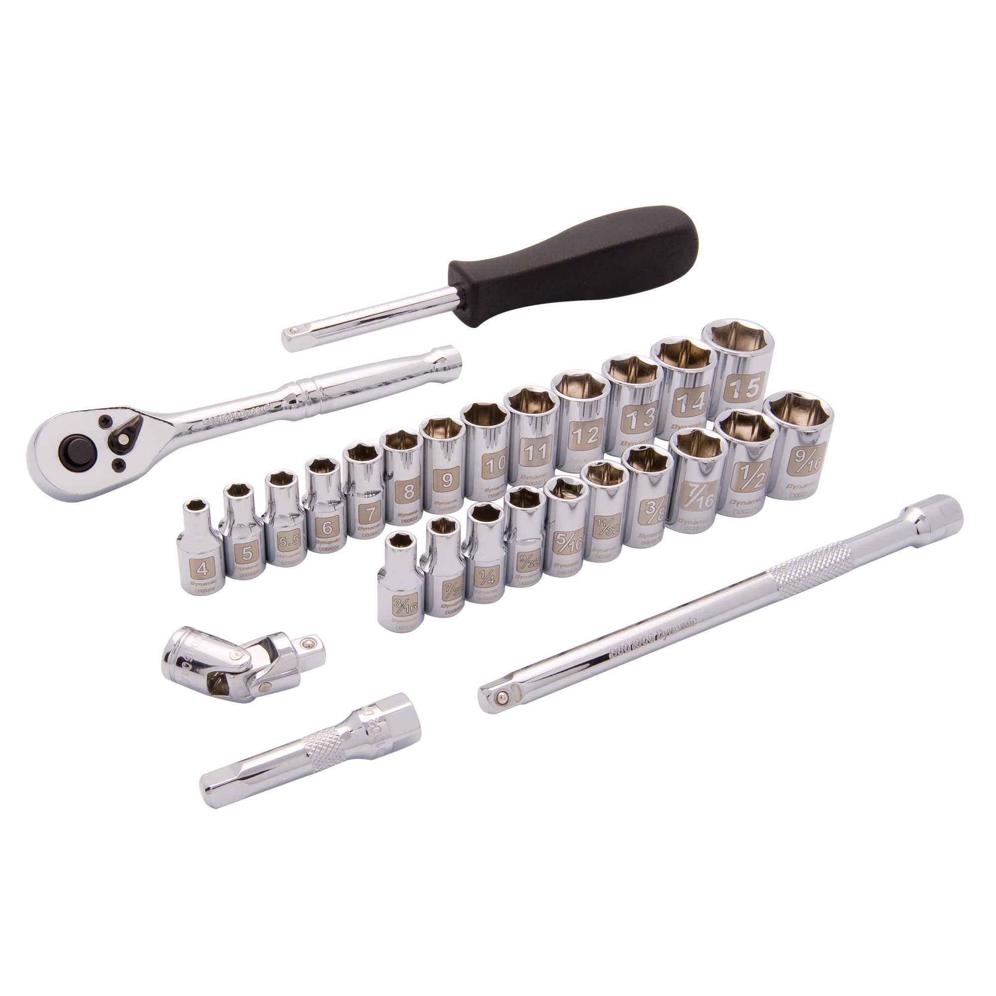 Jeu de douilles SAE/métriques à 6 pans, 28 Mcx, Prise de 1/4"