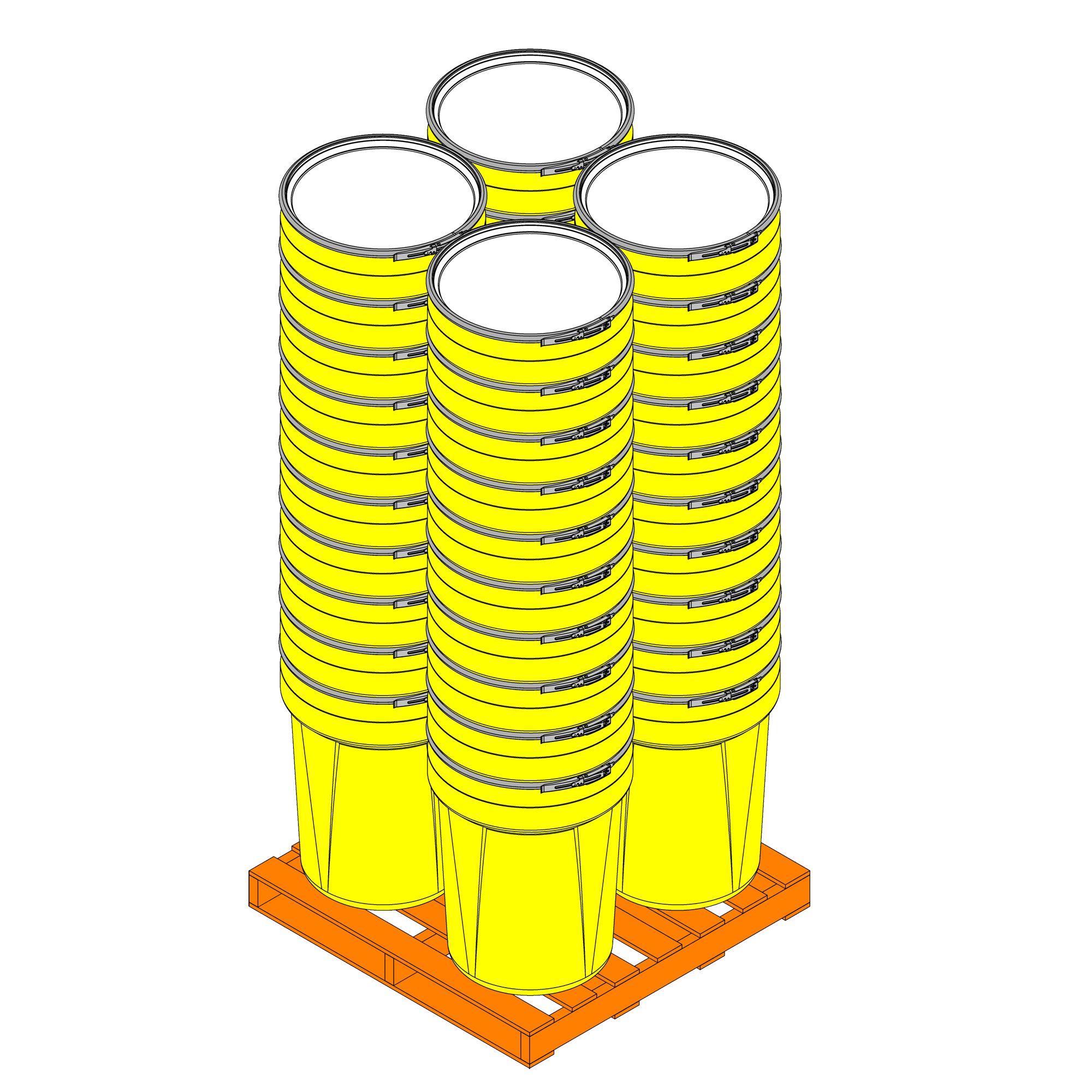 Baril emboîtable en polyéthylène, 30 gal. US (25 gal. imp.), Dessus ouvert, Jaune – Image 2
