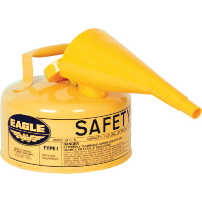 Bidon de sécurité pour le diesel avec entonnoir, Type I, Acier galvanisé, 1 gal. US, Jaune, Homologué FM/Listé UL/ULC