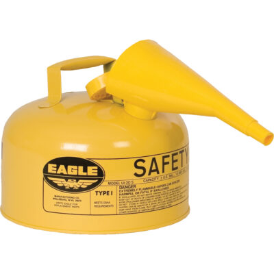 Bidon de sécurité pour le diesel avec entonnoir, Type I, Acier galvanisé, 2 gal. US, Jaune, Homologué FM/Listé UL/ULC