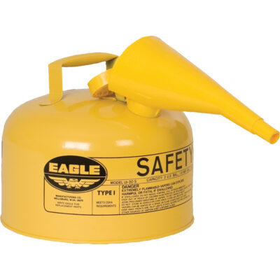 Bidon de sécurité pour le diesel avec entonnoir, Type I, Acier galvanisé, 2,5 gal. US, Jaune, Homologué FM/Listé UL/ULC