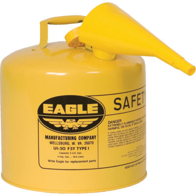 Bidon de sécurité pour le diesel avec entonnoir, Type I, Acier galvanisé, 5 gal. US, Jaune, Homologué FM/Listé UL/ULC