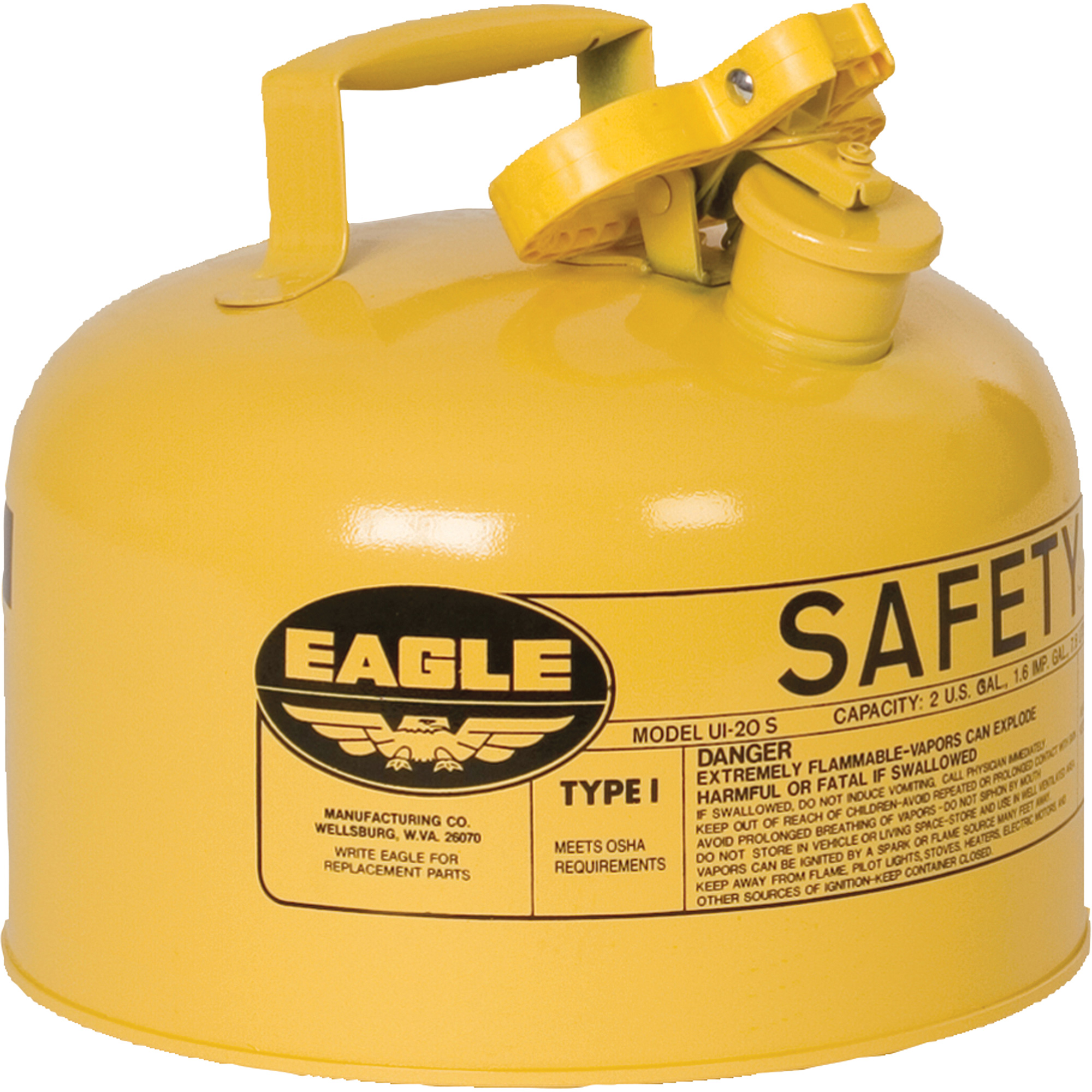 Bidon de sécurité pour le diesel, Type I, Acier galvanisé, 2,5 gal. US, Jaune, Homologué FM/Listé UL/ULC