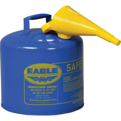 Bidon de sécurité pour le kérosène avec entonnoir, Type I, Acier galvanisé, 5 gal. US, Bleu, Homologué FM/Listé UL/ULC