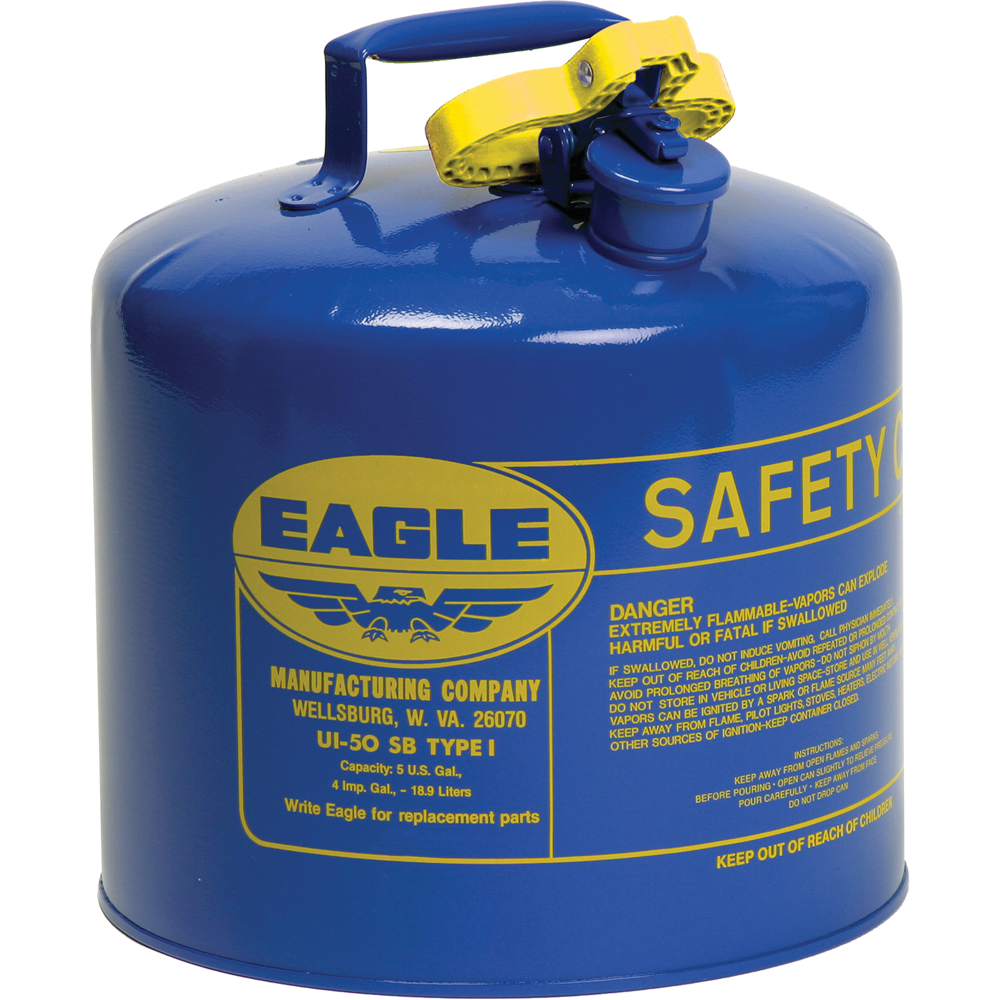 Bidon de sécurité pour le kérosène, Type I, Acier galvanisé, 5 gal. US, Bleu, Homologué FM/Listé UL/ULC
