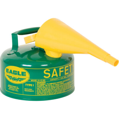 Bidon de sécurité pour les combustibles avec entonnoir, Type I, Acier galvanisé, 1 gal. US, Vert, Homologué FM/Listé UL/ULC