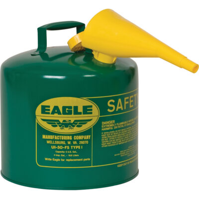 Bidon de sécurité pour les combustibles avec entonnoir, Type I, Acier galvanisé, 5 gal. US, Vert, Homologué FM/Listé UL/ULC