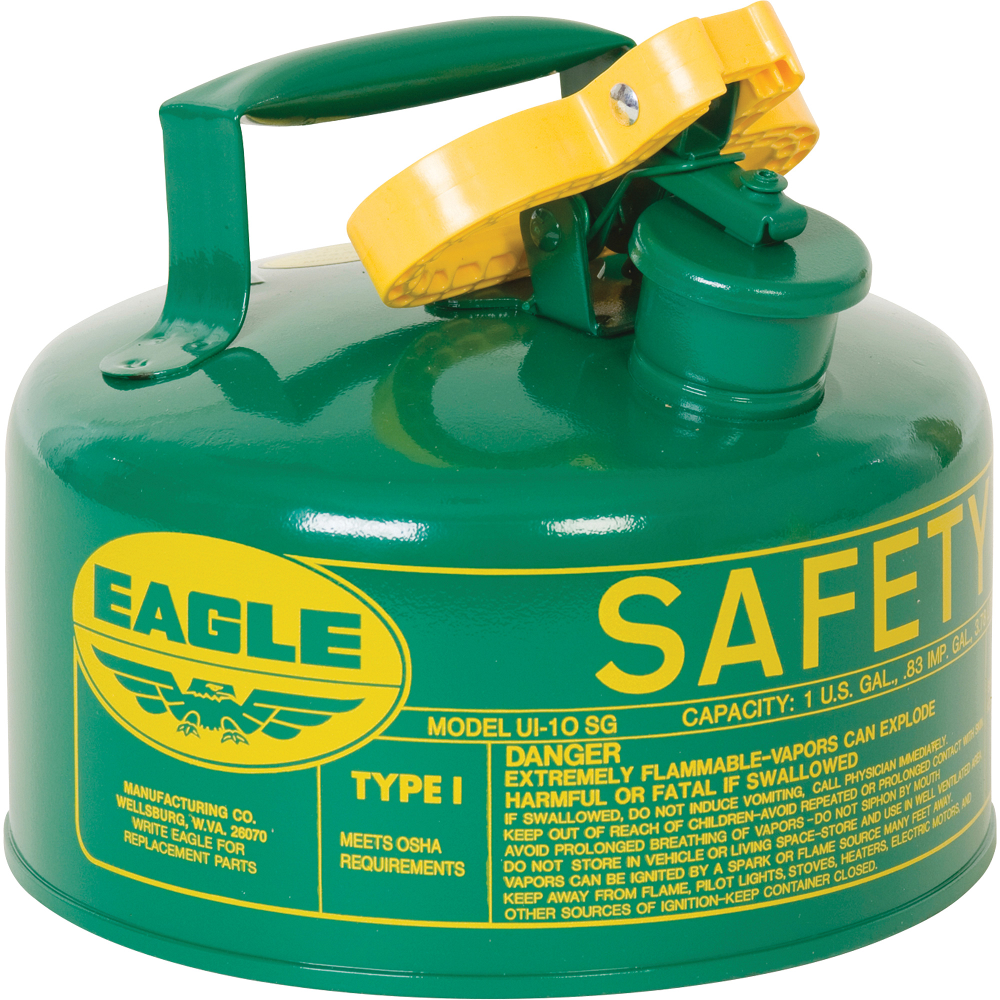 Bidon de sécurité pour les combustibles, Type I, Acier galvanisé, 1 gal. US, Vert, Homologué FM/Listé UL/ULC