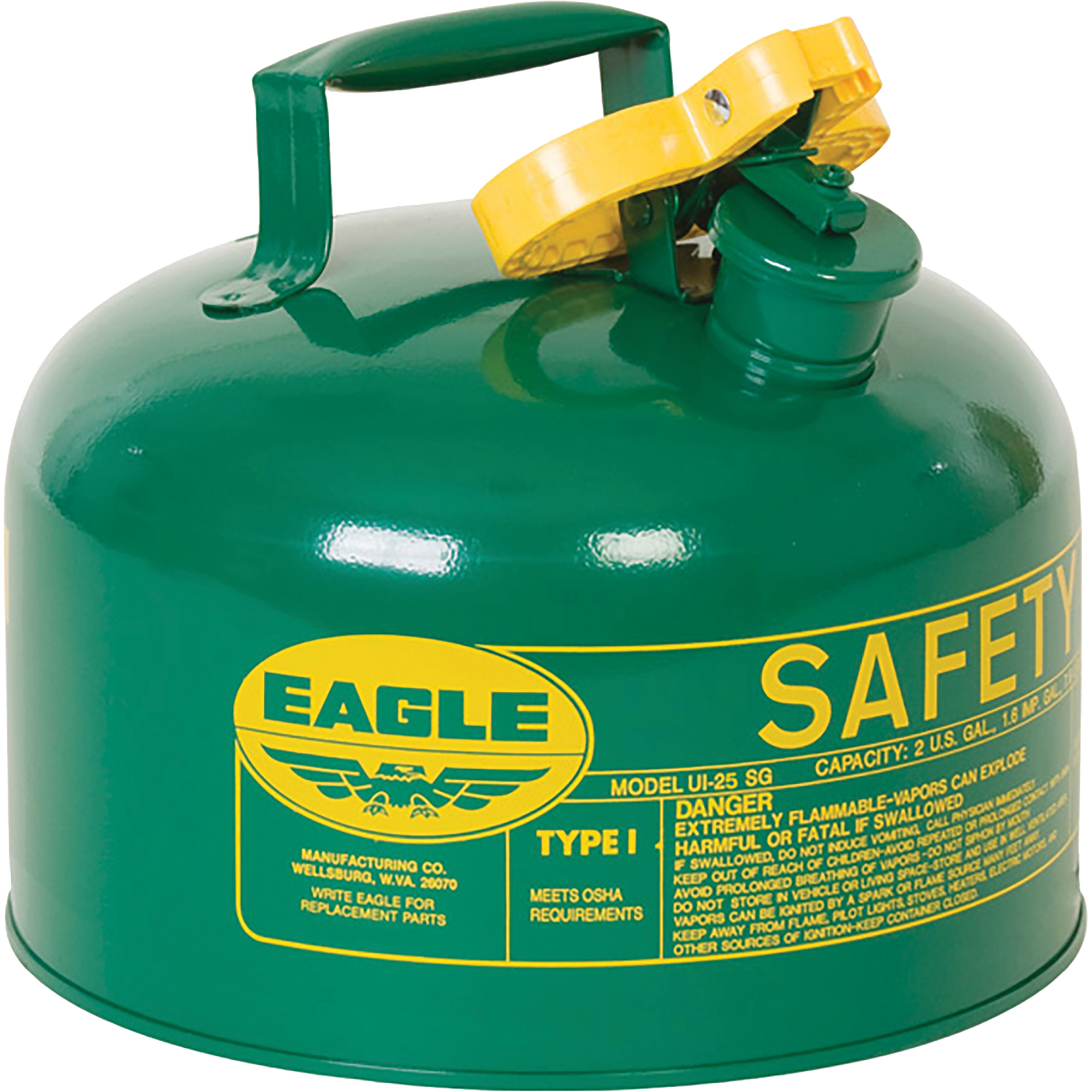 Bidon de sécurité pour les combustibles, Type I, Acier galvanisé, 2,5 gal. US, Vert, Homologué FM/Listé UL/ULC