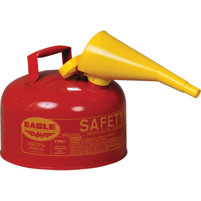 Bidon de sécurité pour les produits inflammables avec entonnoir, Type I, Acier galvanisé, 2,5 gal. US, Rouge, Homologué FM/Listé UL/ULC