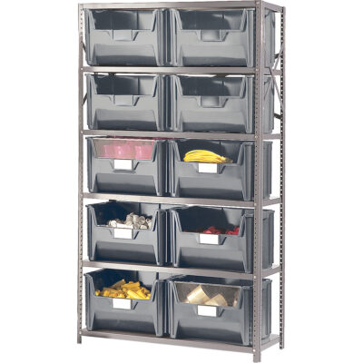 Élément de rayonnage avec bacs empilables, Acier, Sans boulons, Capacité 650 lb, 42" la x 75" h x 18" p