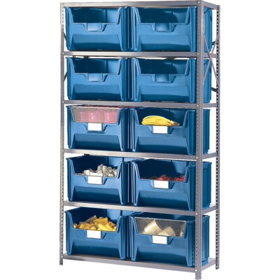 Élément de rayonnage avec bacs empilables, Acier, Sans boulons, Capacité 650 lb, 42" la x 75" h x 18" p
