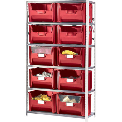 Élément de rayonnage avec bacs empilables, Acier, Sans boulons, Capacité 650 lb, 42" la x 76" h x 18" p