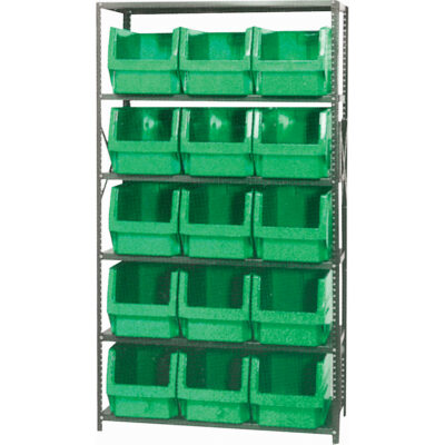 Élément de rayonnage avec bacs empilables, Acier, Sans boulons, Capacité 650 lb, 42" la x 76" h x 18" p