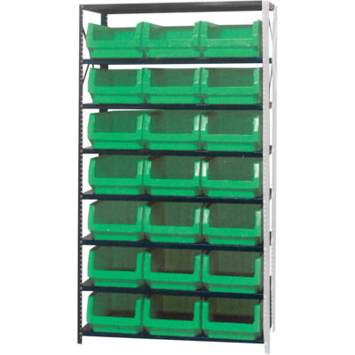 Élément de rayonnage avec bacs empilables, Acier, Sans boulons, Capacité 650 lb, 42" la x 76" h x 18" p