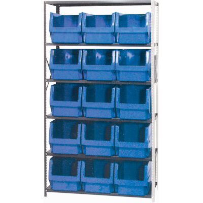 Élément de rayonnage avec bacs empilables, Acier, Sans boulons, Capacité 650 lb, 42" la x 76" h x 18" p
