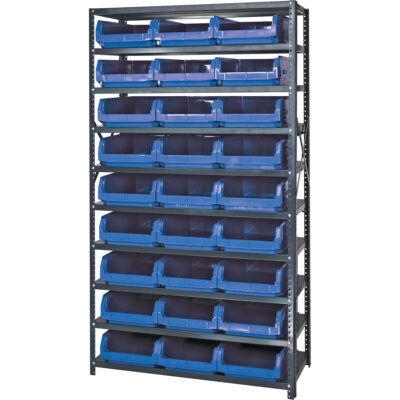 Élément de rayonnage avec bacs empilables, Acier, Sans boulons, Capacité 650 lb, 42" la x 76" h x 18" p