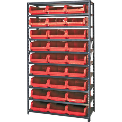 Élément de rayonnage avec bacs empilables, Acier, Sans boulons, Capacité 650 lb, 42" la x 76" h x 18" p