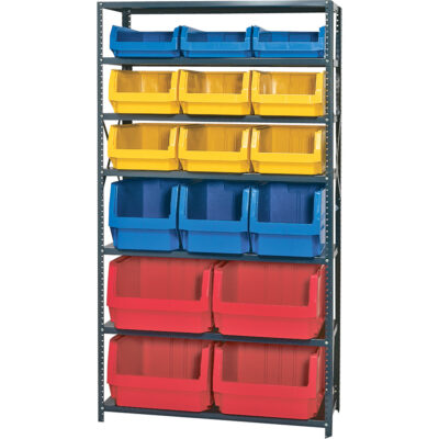 Élément de rayonnage avec bacs empilables, Acier, Sans boulons, Capacité 650 lb, 42" la x 76" h x 18" p