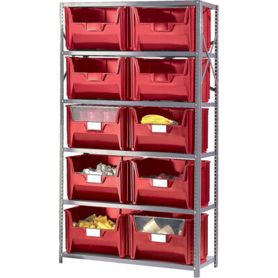 Élément de rayonnage avec bacs empilables, Émail, Sans boulons, Capacité 650 lb, 42" la x 75" h x 18" p