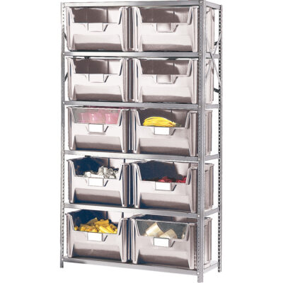 Élément de rayonnage avec bacs empilables, Émail, Sans boulons, Capacité 650 lb, 42" la x 76" h x 18" p