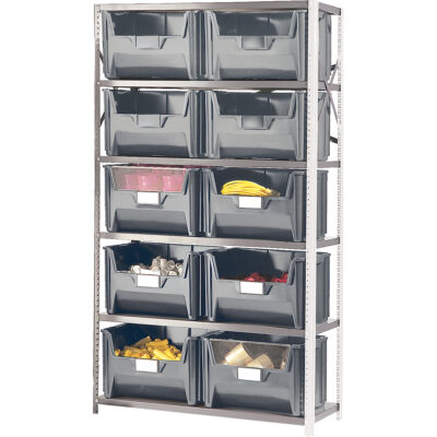 Élément de rayonnage avec bacs empilables, Émail, Sans boulons, Capacité 650 lb, 42" la x 76" h x 18" p